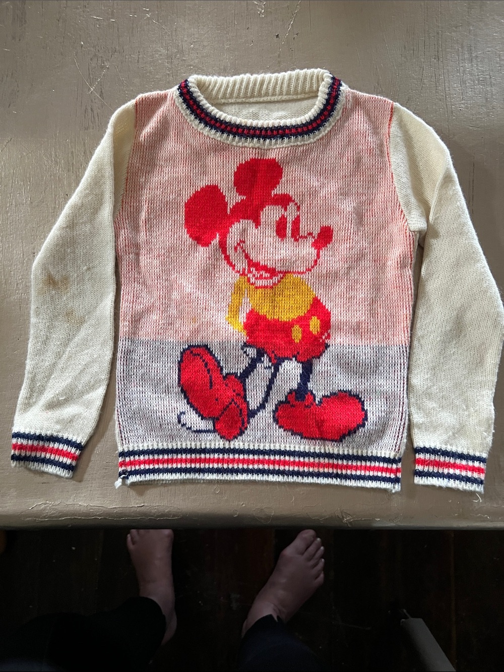 Old vintage 70’s/80Disney Cream and Pink Mickey Mouse Colorblock Crewneck Sweate